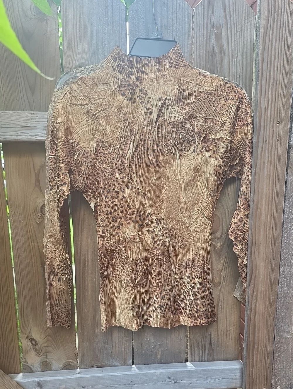 Textured Animal-Print Long Sleeve Top in Brown
